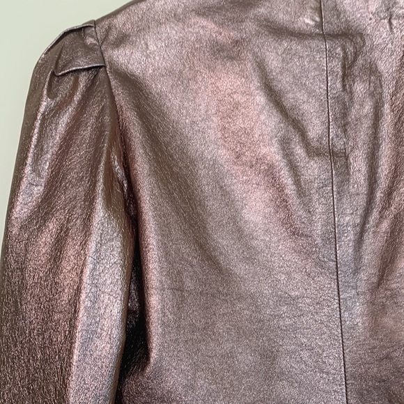 Carla New York | Vintage Rose Gold Leather Open Front Lined Lightweight Jacket 6 - Picture 14 of 17